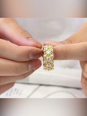 Gold Intricate CZ Band Ring - Women's Jewelry